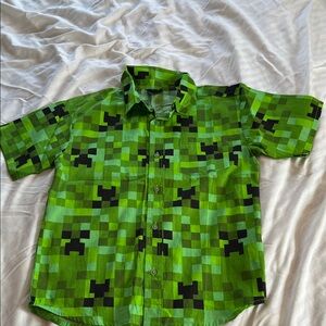Kids Green Pixel Pattern Button Down Shirt